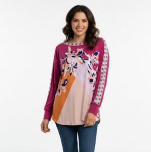 JM Collection Pink and Orange Floral Blouse New No Tag